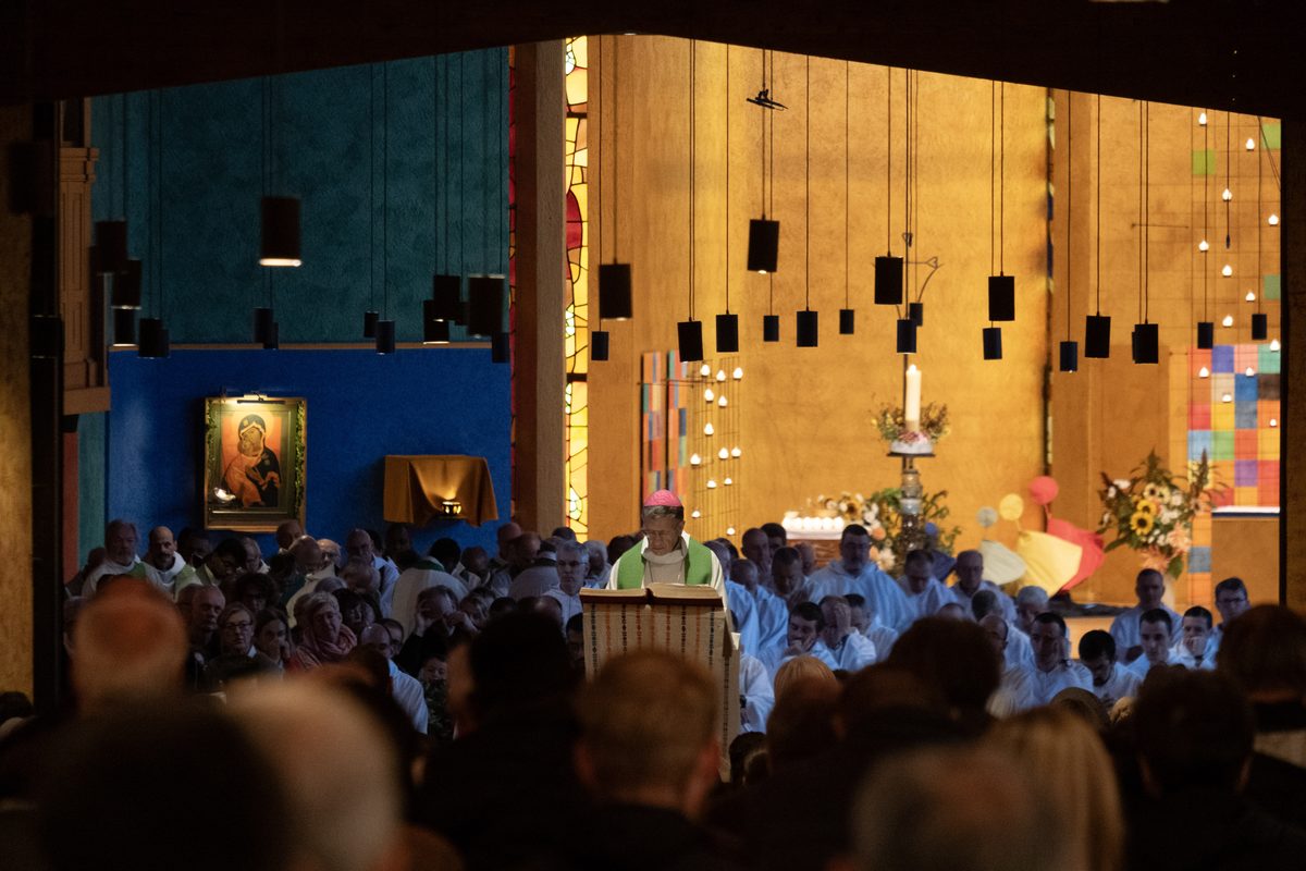 Mgr Benoît Rivière, Bishop of Autun, delivers the homily during the Eucharist at the diocesan gathering in Taizé.